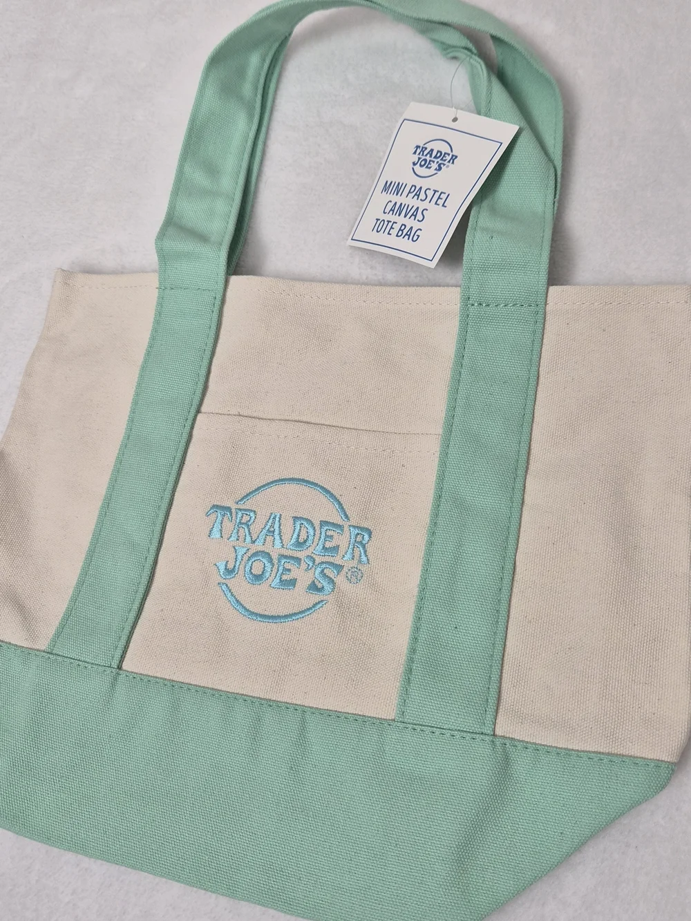 NWT Trader Joe's Mini Pastel Canvas Tote Bag Set of 4 Limited Spring Edition Top